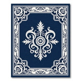 Elegant Navy Blue Ornate Damask Area Rug