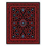 Red Black Persian Area Rug with Blue Florals