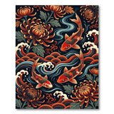 ODIKA Japanese Koi Fish Washable Area Rug - Traditional Floral Low Pile Non-Slip Carpet