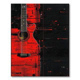 Red Glitch Guitar Geometric Area Rug
