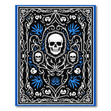 Ornate Triple Skull Vine Blue Area Rug