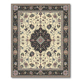 Ivory Traditional Persian Area Rug with Navy Medallion