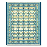 Teal Border Persian Motif Area Rug