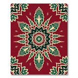 Red Mandala Area Rug with Intricate Green Leaves