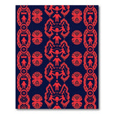 Vibrant Red Tribal Figures on Navy Area Rug