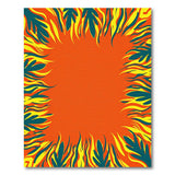 Vibrant Orange Teal Flame Leaf Border Area Rug