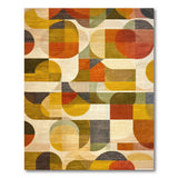 Washable Mid-Century Modern Geometric Area Rug - Low Pile Retro Earthy Tones