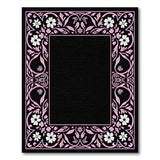 Elegant Pink Floral Border Black Area Rug