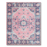 Blush Pink Persian Area Rug with Navy Borders
