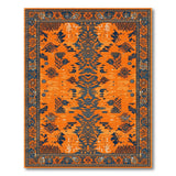 Vibrant Orange Persian Area Rug with Navy Blue Motifs