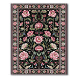 Pink Pink Peony Floral Persian Area Rug on Black