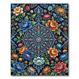 Ornate Blue Golden Floral Medallion Rug