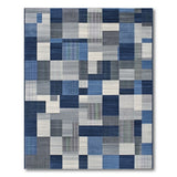 Navy Blue Patchwork Geometric Area Rug