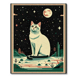 White Cat Starry Desert Night Rug