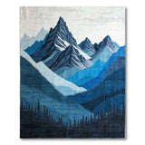 Blue and Teal Abstract Blue Mountain Peaks Area Rug