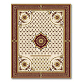 Traditional Persian Ivory Rug with Gold Medallion Maroon Border