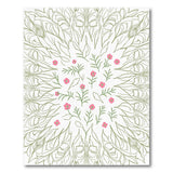 Green Line Art Floral Rug with Pink Blooms