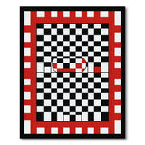 Black White Chessboard Rug with Red Border