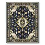 Navy Blue Persian Medallion Area Rug with Gold Florals