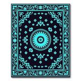 Blue and Teal Teal Mandala Persian Area Rug on Black