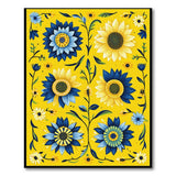 Vibrant Yellow Sunflower Blue Petal Area Rug