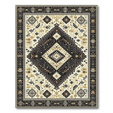 ODIKA Washable Bohemian Tribal Area Rug - Low Pile Non-Slip Diamond Medallion Design
