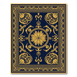 Navy Blue Ornate Gold Floral Area Rug