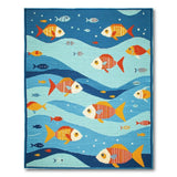 Vibrant Cartoon Fish Ocean Waves Kids Rug