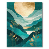ODIKA Modern Abstract Mountain Teal & Gold Washable Area Rug - Low Pile, Non-Slip, Pet & Kid Friendly