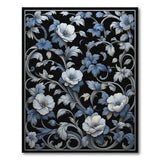 Blue Floral Vintage Area Rug on Black