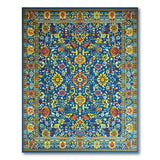 Vibrant Blue Persian Area Rug with Multi-Color Florals