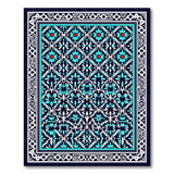 Navy Teal Persian Floral Border Rug