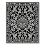 ODIKA Ornate Baroque Black & White Washable Area Rug, Low Pile Non-Slip Medallion Carpet