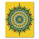 Vibrant Yellow Mandala Rug with Green Tulips Red Accents