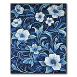 ODIKA Washable Blue Floral Area Rug - Low Pile Non-Slip Traditional Indoor Rug