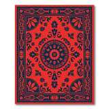 Red Persian Area Rug with Navy Floral Borders