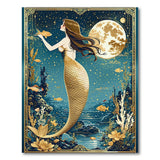 Golden Mermaid Moonlit Sea Fantasy Area Rug