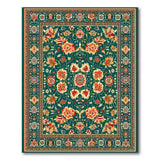 Teal Persian Floral Area Rug with Vibrant Blooms