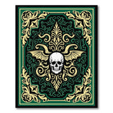 Emerald Ornate Skull Bat Wing Area Rug
