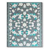 Elegant Grey Area Rug with White Leaf Motifs and Teal Accents