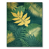 Golden Monstera Leaf Area Rug on Emerald Green