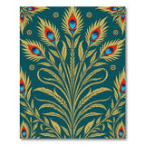 Golden Peacock Feathers Teal Area Rug