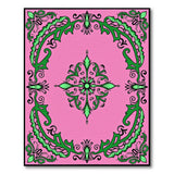 Ornate Pink Green Floral Border Area Rug