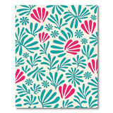 Teal Pink Abstract Leaf Foliage Area Rug