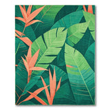ODIKA Washable Tropical Leaf Area Rug - Non-Slip Low Pile Green & Coral Botanical Rug
