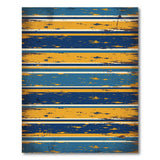 Distressed Vintage Blue Yellow Striped Area Rug