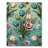 Teal Tulip Floral Vintage Area Rug
