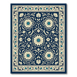 Navy Persian Floral Rug with Teal Jewels
