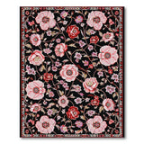 Vintage Pink Peony Floral Black Area Rug