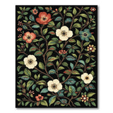 Black Floral Area Rug with Red Camellias White Blooms